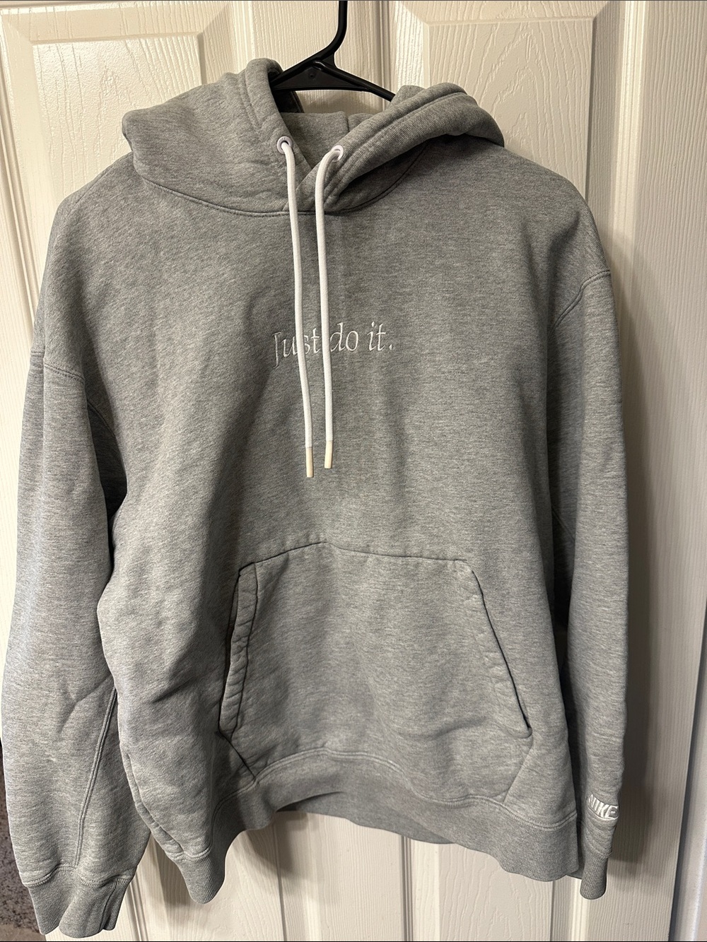 Nike Gray Crewneck Hoodie with White 'Just do it.' Embroidery